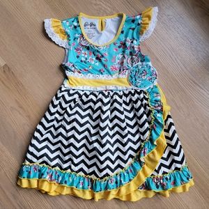 Ruffles by Tutu and Lulu Floral and Chevron Dress, Size 6-7 years